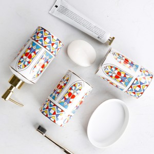 Висококачествен керамичен порцеланов комплект за баня от 4 части, вдъхновен от готика