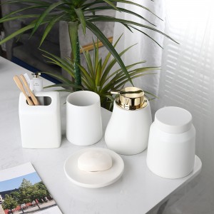 ຜູ້ຜະລິດຄຸນະພາບສູງ 5 ຊິ້ນ Ceramic Soap Dispenser Full Set Accessories Bathroom