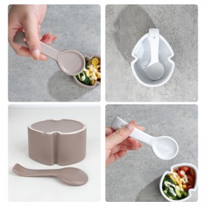 Изготовленная вручную глазурованная персонализированная керамическая миска для мороженого в форме листа с ложкой