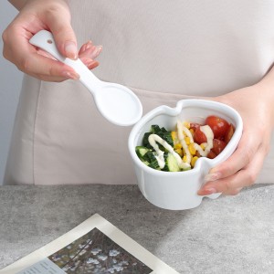 Manufacturer Hand-made Glazed Personalized Ceramic Leaf-Shaped Ice Cream Bowl na may Spoon