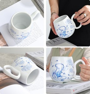 អ្នកផ្គត់ផ្គង់រោងចក្រផលិតដោយដៃ សេរ៉ាមិចទំនើប Cute Rabbit Decal Irregular Gift Mug