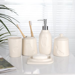 Pabrika nga supplier 5 Pieces Soap Dispenser Soap Dish Tumbler Ceramic High Quality Bathroom Sets