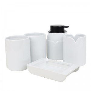 Héich Qualitéit 5 Stéck Keramik Wäiss Elegant V-förmlech ODM Hotelzëmmer Buedzëmmer Set Suppliers