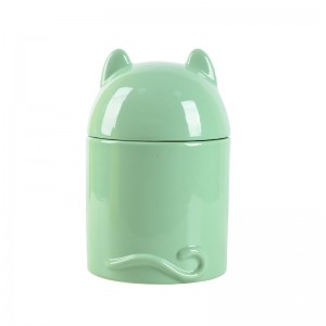 ກະບອກ 2 ຫູສັດລ້ຽງຫນ້າຮັກອອກແບບ Ceramic Airtight Jar ຕູ້ເກັບຮັກສາອາຫານສັດລ້ຽງທີ່ມີຝາປິດ