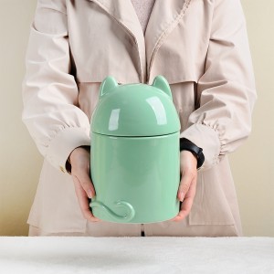 Silindro Duha ka Adorable Pet Ears Disenyo Ceramic Airtight Jar Pet food storage container nga May Taklob