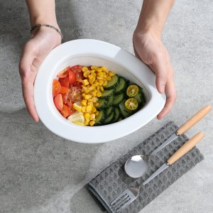 Ročno izdelana glazirana personalizirana keramična skleda za solato v obliki vodne kapljice