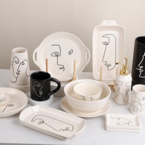 Seramiki Factory Modern Home awọn ọja Series Silk Print Stoneware Tableware