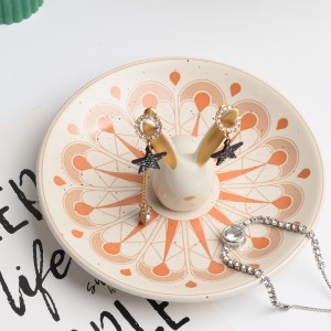 Көтерме сәндік қоян пішінді керамикалық зергерлік бұйымдар тастан жасалған сақина ыдыс