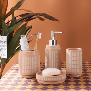 Wholesale Sand blast bath gift set ceramic stoneware 4 piece bathroom set