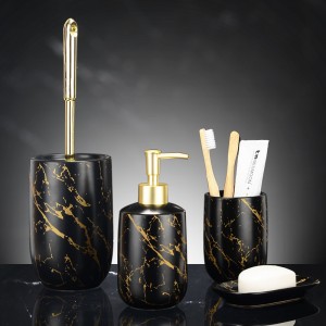 Großhandel Badezimmer-Dekor, schwarz glasiertes Gold-Aufkleber-Keramik-Badezimmer-Luxus-Set