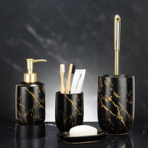 Луксозен комплект керамични декорации за баня с черен остъклен златен етикет за баня на едро