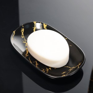 Wholesale Bath Decor Black Glazed Gold Decal Ceramic Bathroom Luxury Set