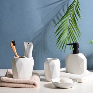 Zakázková moderní keramická koupelna geometrický bílý držák na zubní kartáček sada dávkovače mýdla