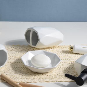 Set me shpërndarje sapuni me mbajtëse furçesh dhëmbësh të bardhë gjeometrike me porosi moderne qeramike për banjo