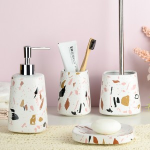 Set de cepillo de dentes e dispensador de xabón de cepillo de dentes de baño de 4 pezas de cerámica cadrada moderno personalizado