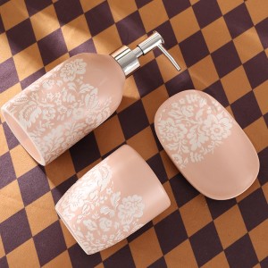 Custom Pink 3pcs Ceramic Set Kilang Aksesori Bilik Mandi
