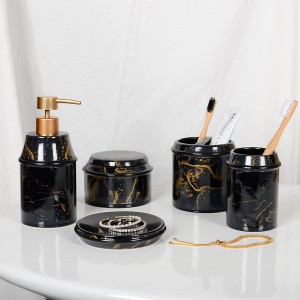 Hotely ambongadiny White Black Gold Decal Modern Ceramic Accessories 5 Pieces Bathroom Products
