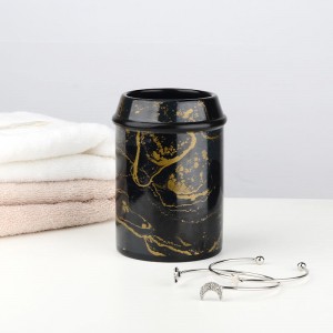 Osunwon hotẹẹli White Black Gold Decal Modern seramiki Awọn ẹya ẹrọ 5 ege Bathroom Products