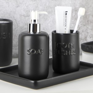 Hersteller ODM schwarz glasiertes modernes Keramik-Hotel-Badezimmer-Tablett-Set