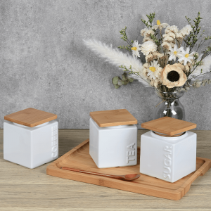 Amazon-Topseller, quadratisches Keramik-Set, Aufbewahrungsdosen für Tee, Zucker und Kaffee für die Küchentheke