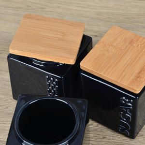 Amazon Top Seller Square Ceramic Set Canister Penyimpanan Kopi Gula Teh Untuk Kaunter Dapur