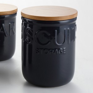 Set bombole unike qeramike e zezë 3 copë me kapak druri