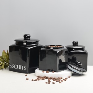 Kitchen Accessories Glazed Square Ceramic Tea Sugar Coffee Food Storage Jar mei lid