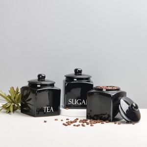 Konyhai Kiegészítők Mázas Négyzet Kerámia Tea Cukor Kávé Élelmiszer tároló Tedény fedéllel
