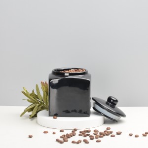 باورچی خانه جي لوازمات Glazed Square Ceramic Tea Sugar Coffee Food Storage Jar with Lid