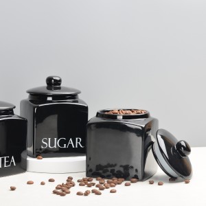 किचन अॅक्सेसरीज ग्लेझ्ड स्क्वेअर सिरॅमिक चहा साखर कॉफी फूड स्टोरेज जार झाकणासह