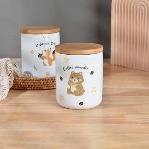 Cute Decal Round Ceramic Tea Sugar Coffee Storage Canister Set ອອກແບບເຮືອນຄົວ