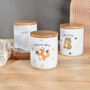 Cute nga Decal Round Ceramic Tea Sugar Coffee Storage Canister Set Dekorasyon sa Kusina