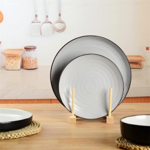 Fabrikant beschwéiert Modern Héich Qualitéit ODM Black Stoneware Placke Keramik Stoneware Dinner Table Set