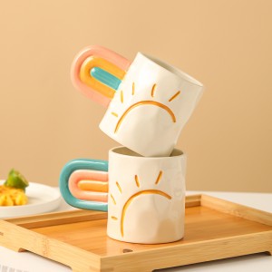 Bag-ong Design Gift Creative Cup Rainbow Hand Painted Cute Ceramic Coffee Mug
