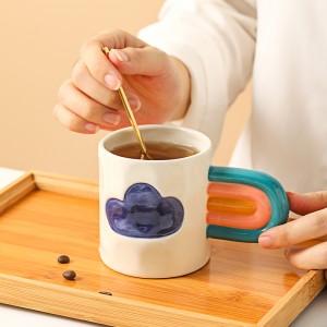 ของขวัญดีไซน์ใหม่สร้างสรรค์ถ้วยสายรุ้งมือทาสีแก้วกาแฟเซรามิกน่ารัก