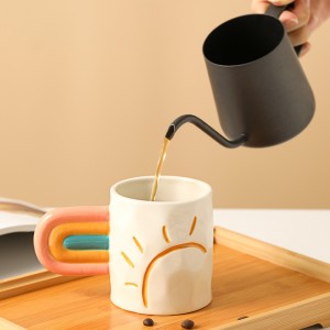 Подарък с нов дизайн, креативна чаша с дъга, ръчно рисувана сладка керамична чаша за кафе