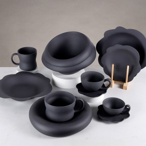 Conjuntos de placas de porcelana de argila preta de luxo de alta qualidade de estilo natural de fábrica de cerâmica