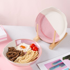 Ceramic Factory Lag luam wholesale Niaj hnub nimno Reactive Pink Stoneware Dinnerware Dinnerware Sets