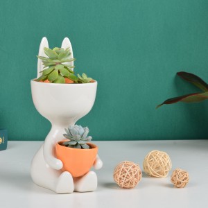 Մեծածախ Cute Rabbit White Ceramic Succulent Plant Pot Flower Vase Pots for Home Decoration