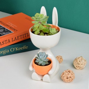 Wholesale Cute Rabbit Wyt Keramyske Succulent Plant Pot Flower Vase Potten Foar Home Decoration