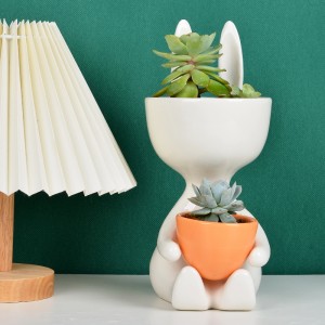 Atacado coelho bonito branco cerâmica suculenta planta vaso de flores vasos para decoração de casa