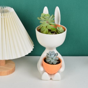 Grosir Pot Vas Bunga Pot Tanaman Sukulen Keramik Putih Kelinci Lucu untuk Dekorasi Rumah