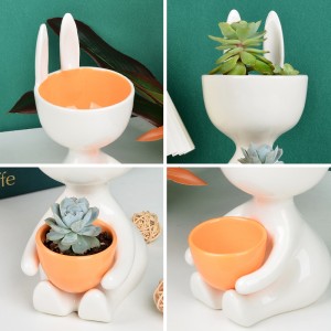 លក់ដុំ Cute Rabbit White Ceramic Succulent Plant Pots Flower Pots For Decoration Home