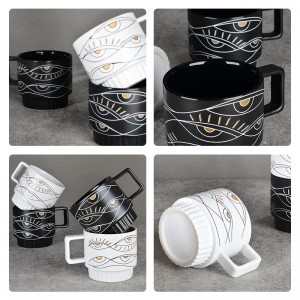 Hersteller: New Eye Design, individuelles Logo, kreative stapelbare Kaffeetassen aus Keramik, 4er-Set