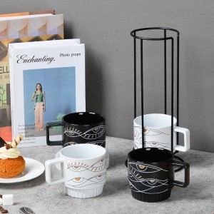 Hersteller: New Eye Design, individuelles Logo, kreative stapelbare Kaffeetassen aus Keramik, 4er-Set