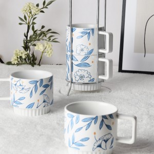 Hersteller: Neue stapelbare Keramik-Kaffeetasse mit individuellem Logo und Blumendesign