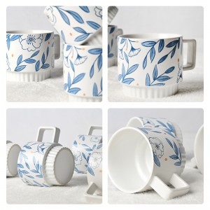 Hersteller: Neue stapelbare Keramik-Kaffeetasse mit individuellem Logo und Blumendesign