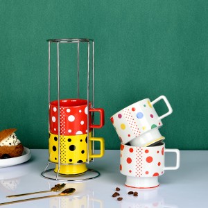 Hersteller-Aufkleber, individuelles Logo, Keramik-Stapel-Kaffeetasse mit Gestell