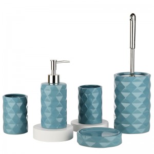 Farashin Mai ƙera Blue Diamond Zane Na Zamani 5 Pieces Ceramic Bathroom Set