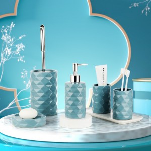 Prezzu di u fabricatore Blue Diamond Design Modern Set 5 Pieces Set d'accessori di bagnu in ceramica